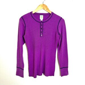 Title Nine merino wool blend Purple Ribbed Henley knit top sz L long sleeve